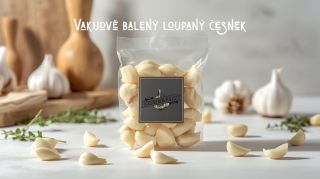 Vakuově balený loupaný česnek Připravený k okamžitému použití – bez loupání, bez konzervantů. Skladujte v lednici do +7 °C...